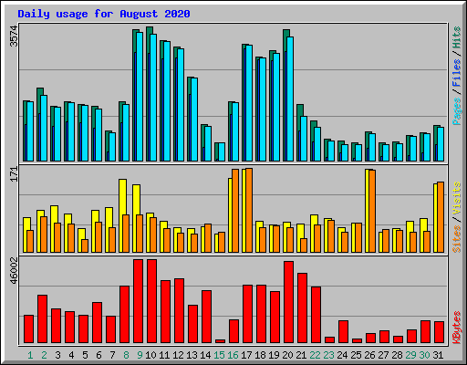 Daily usage for August 2020