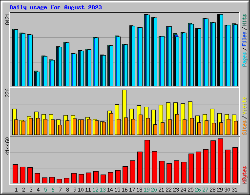 Daily usage for August 2023