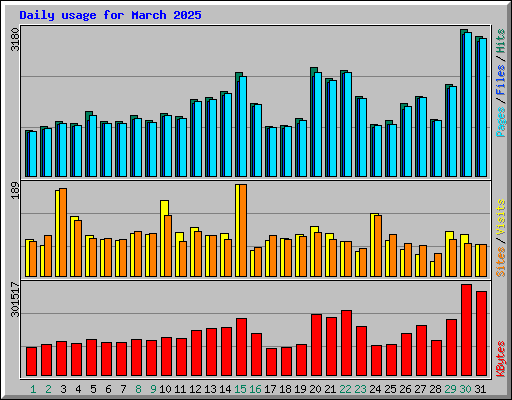 Daily usage for March 2025